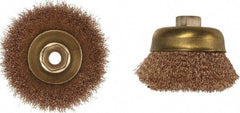 Ampco - 6" Diam, 5/8-11 Threaded Arbor, Bronze Phosphorus Fill Cup Brush - 0.014 Wire Diam, 1-7/8" Trim Length, 6,000 Max RPM - Exact Industrial Supply