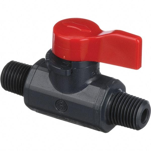 Asahi/America - 1/4" Pipe, Full Port, PVC Ball Valve - 1 Piece, MNPT x MNPT Ends, Tee Handle, 150 WOG - Exact Industrial Supply