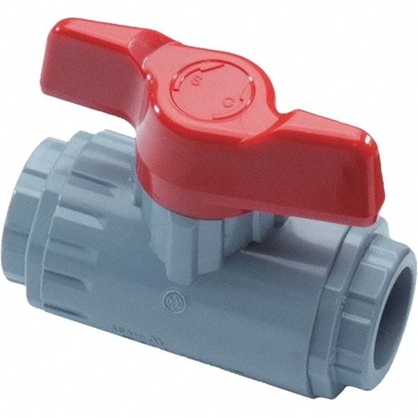 Asahi/America - 3/4" Pipe, Standard Port, PVC Ball Valve - Inline - Two Way Flow, Threaded Ends, Tee Handle, 150 WOG - Exact Industrial Supply