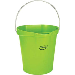 Vikan - 3 Gal, 12-1/2" High, Polypropylene Round Lime Green Single Pail with Pour Spout - Handle Included, 12.81" Top Diam - Exact Industrial Supply