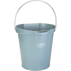 Vikan - 3 Gal, 12-1/2" High, Polypropylene Round Gray Single Pail with Pour Spout - Handle Included, 12.81" Top Diam - Exact Industrial Supply