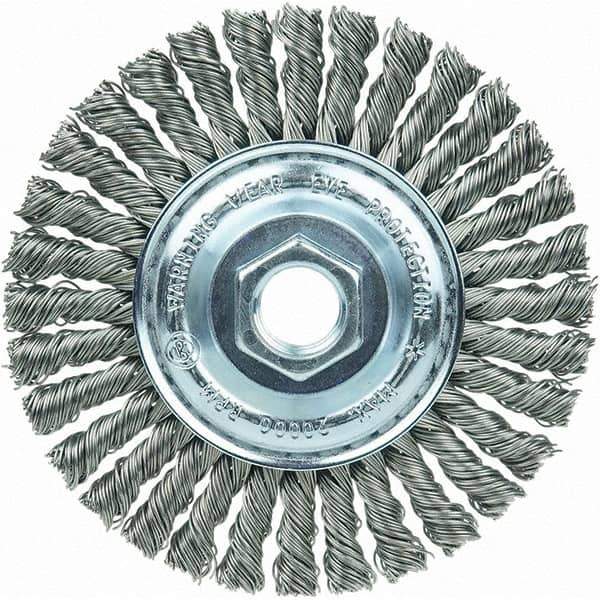Weiler - 4" OD, 5/8-11 Arbor Hole, Stringer Bead Steel Wheel Brush - 3/16" Face Width, 7/8" Trim Length, 20,000 RPM - Exact Industrial Supply