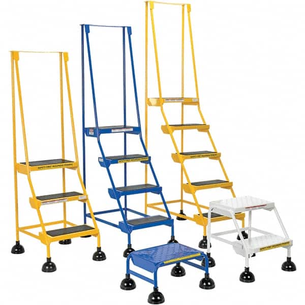 1-Step Ladder: Steel, Type IA Commercial Spring Loaded Ladder, 21-1/8″ Base Width x 9-1/2″ Base Depth, Perforated Tread