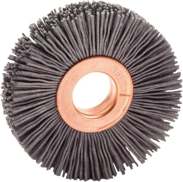Weiler - 2" OD, 1/2" Arbor Hole, Nylon Wheel Brush - 3/8" Face Width, 1/2" Trim Length, 0.022" Filament Diam, 10,000 RPM - Exact Industrial Supply