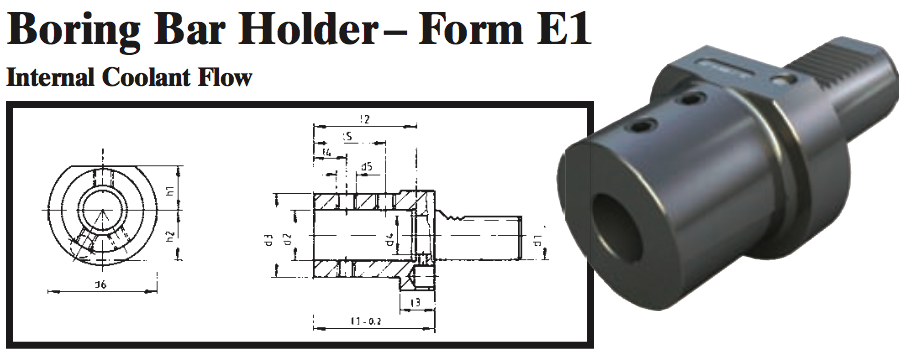 VDI Boring Bar Holder - Form E1 (Internal Coolant Flow) - Part #: CNC86 51.2516 - Exact Industrial Supply