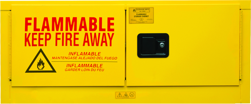12 Gallon - All Welded - FM Approved - Flammable Safety Cabinet with Legs - Manual Doors - 1 Shelf - Safety Yellow - Exact Industrial Supply