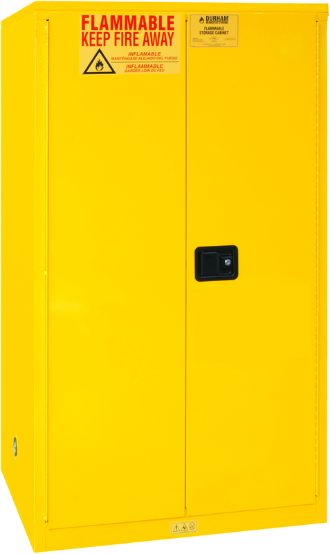 60 Gallon - All Welded -FM Approved - Flammable Safety Cabinet - Manual Doors - 2 Shelves - Safety Yellow - Exact Industrial Supply