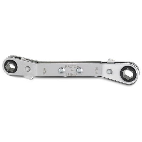 Proto Offset Double Box Reversible Ratcheting Wrench 7 × 8 mm - 6 Point - Exact Industrial Supply