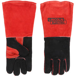 Welding Gloves - Red Black Leather Indus - Exact Industrial Supply