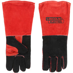 Welding Gloves - Red Black Leather Indus - Exact Industrial Supply