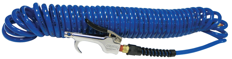#600PU25BT - 1/4 MPT x 25 Feet - Blue Polyurethane - 2 Swivel Fitting(s) - Recoil Air Hose & Air Blow Gun Kit - Exact Industrial Supply