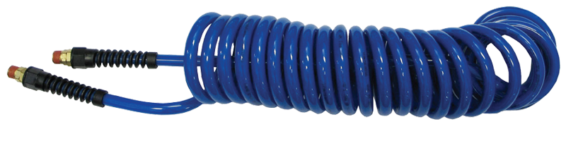 #PU3815BT - 3/8 MPT x 15 Feet - Transparent Blue Polyurethane - 1-Swivel Fitting(s) - Self-Storing Hose - Exact Industrial Supply