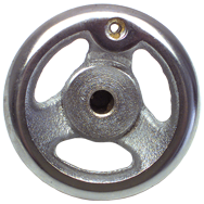 Polished Chrome Plated Handwheel - 8'' Wheel Diameter; 1-21/32'' Hub Diameter; 3/8-16 Threaded Handle Hole; 5/8'' Threaded Center Hole - Exact Industrial Supply