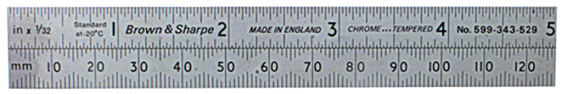 #599-314-605-1 - 6'' Long - 5R Graduation - 3/4'' Wide - Chrome Finish Tempered Steel Hook Rule - Exact Industrial Supply