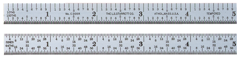 #C304SRE-6 - 6'' Long - 4R Graduation - 3/4'' Wide - Satin Chrome Finish Semi-Flexible Steel Rule - Exact Industrial Supply