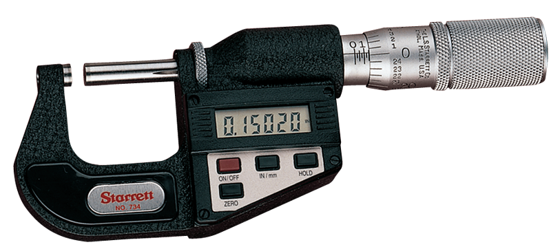 #733XFL-1 -  0 - 1" / 0 - 25mm Measuring Range - .00005/.001mm Resolution - Friction Thimble - Carbide Face - Electronic Outside Micrometer with Letter of Certification - Exact Industrial Supply