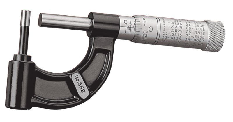 #569AXP - 0 - 1'' Measuring Range - .001" Graduation - Friction Thimble - Carbide Face - Tubing Micrometer - Exact Industrial Supply