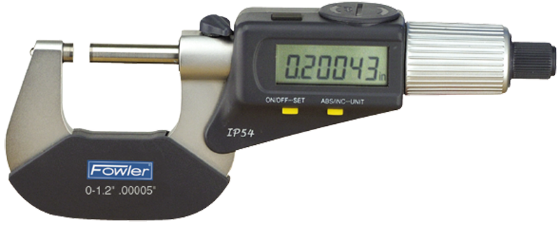 0 - 1"/0 - 25mm Measuring Range - .00005"/.001mm Resolution - Ratchet Thimble - Carbide Face - Electronic 4-Way Reading Outside Micrometer with SPC - Exact Industrial Supply