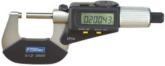 0 - 1"/0 - 25mm Measuring Range - .00005"/.001mm Resolution - Ratchet Thimble - Carbide Face - Electronic 4-Way Reading Outside Micrometer with SPC - Exact Industrial Supply