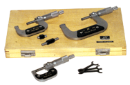 0 - 3'' Measuring Range - .0001 Graduation - Ratchet Thimble - Carbide Face - Outside Micrometer Set - Exact Industrial Supply