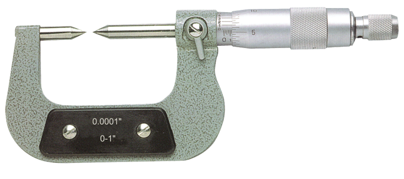 0 - 1'' Measuring Range - .0001 Graduation - Ratchet Thimble - High Speed Steel Face - Point Micrometer - Exact Industrial Supply