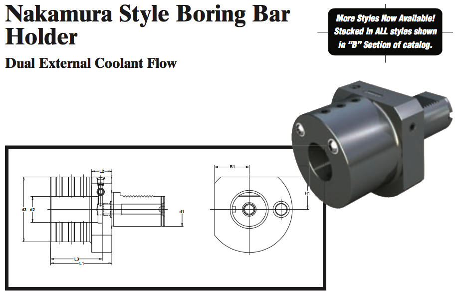 Nakamura Style Boring Bar Holder (Dual External Coolant Flow) - Part #: NK52.3040 - Exact Industrial Supply