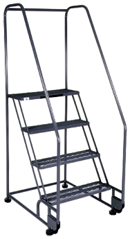 Model 2TR26E4; 2 Steps; 28 x 34'' Base Size - Tilt-N-Roll Ladder - Exact Industrial Supply