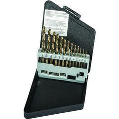 13 Pc. 1/16" - 1/4" by 64ths Cobalt Surface Treated Jobber Drill Set - Exact Industrial Supply