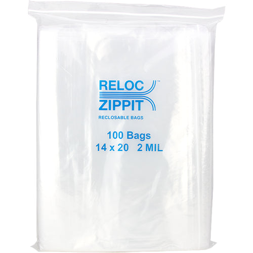 14″ × 20″ 2-MIL Clear Reloc Zippit Zipper Bags, Sold per Case of 500 (5 boxes of 100 per case)