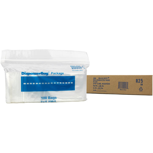 2″ × 5″ 2-MIL Clear Reloc Zippit Zipper Bags, Sold per Case of 1000 (10 boxes of 100 per case)