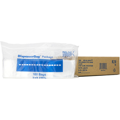2″ × 8″ 2-MIL Clear Reloc Zippit Zipper Bags, Sold per Case of 1000 (10 boxes of 100 per case)