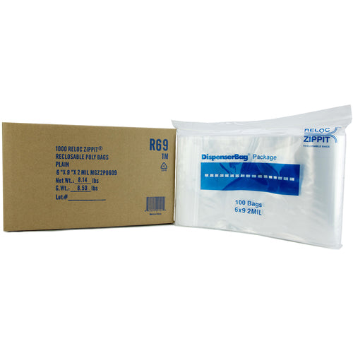 6″ × 9″ 2-MIL Clear Reloc Zippit Zipper Bags, Sold per Case of 1000 (10 boxes of 100 per case)
