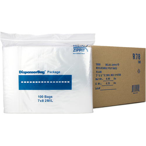 7″ × 8″ 2-MIL Clear Reloc Zippit Zipper Bags, Sold per Case of 1000 (10 boxes of 100 per case)