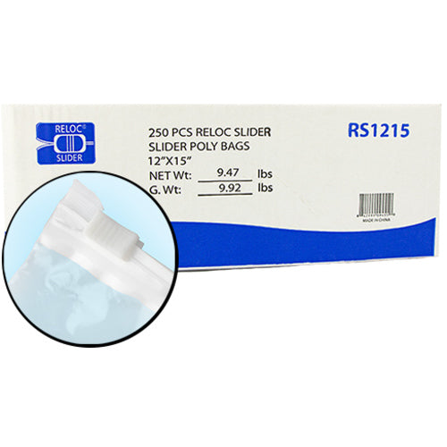 12″ × 15″ 2.7-MIL Clear Reloc Slider Bags , Sold per Case of 250