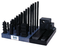 Clamping Set with Steel Blocks - #20207; 1/2-13 Stud Size; 11/16 T-Slot Size - Exact Industrial Supply
