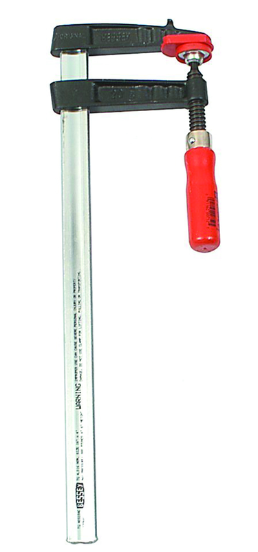 Light Duty Trademan Clamp - 12" Capacity - 4" Throat Depth - Wood Handle, Standard Morepad - Profiled Rail and cast jaws - Exact Industrial Supply