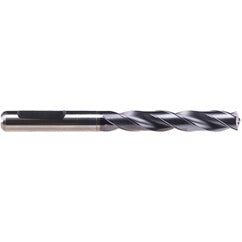 3/8″ Dia. × 10 mm Shank × 61 mm Flute Length × 103 mm OAL, 140°, TiAlN-TA14, 2 Flute, Coolant Thru, HE Solid Carbide Drill - Exact Industrial Supply