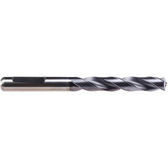 3/8″ Dia. × 10 mm Shank × 61 mm Flute Length × 103 mm OAL, 140°, TiAlN-TA14, 2 Flute, Coolant Thru, HE Solid Carbide Drill - Exact Industrial Supply