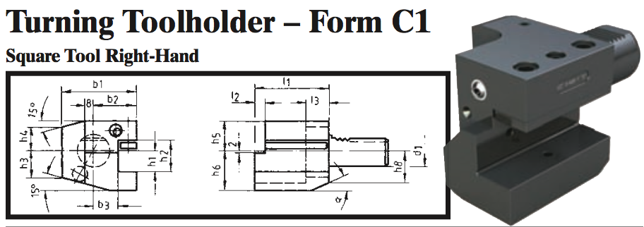 VDI Turning Toolholder - Form C1 (Square Tool Right-Hand) - Part #: CNC86 31.5032 - Exact Industrial Supply