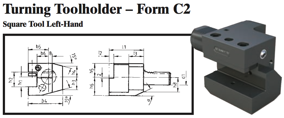 VDI Turning Toolholder - Form C2 (Square Tool Left-Hand) - Part #: CNC86 32.5032 - Exact Industrial Supply