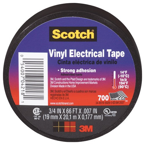 24413-BA-6 Scotch(R) 700 Vinyl Electrical T(19 mm × 20,1 m × 0,18 m Alt Mfg # 21143 - Exact Industrial Supply