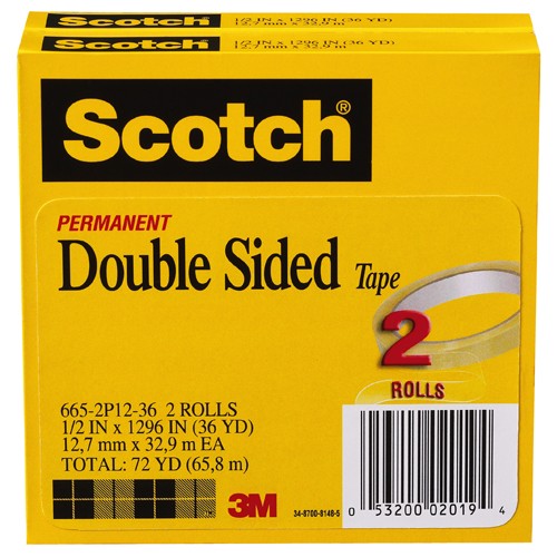 Scotch Double Sided Tape 665-2P12-36 1/2″ × 1296″ 2 pk - Exact Industrial Supply