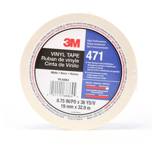 3M Vinyl Tape 471 White 3/4″ × 36 yd 5.2 mil Individually Wrapped Conveniently Packaged - Exact Industrial Supply