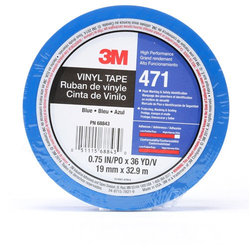 3M Vinyl Tape 471 Blue 3/4″ × 36 yd 5.2 mil Individually Wrapped Conveniently Packaged - Exact Industrial Supply