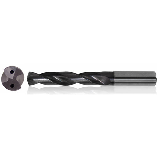 3/8″ Dia. × 10 mm Shank × 47 mm Flute Length × 89 mm OAL, 3xD, TiAlCN, 2 Flute, Coolant Thru, h6, Cylindrical, Solid Carbide Drill Series/List #NG12