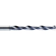 3/8″ Dia. × 10 mm Shank × 61 mm Flute Length × 103 mm OAL, 5xD, 145°, TA, 2 Flute, Coolant Thru, Round Solid Carbide Drill - Exact Industrial Supply