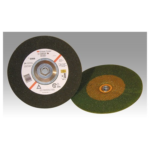3M Green Corps Depressed Center Grinding Wheel T27 9″ × 1/4″ × 5/8-11 Internal 24 Grit - Exact Industrial Supply