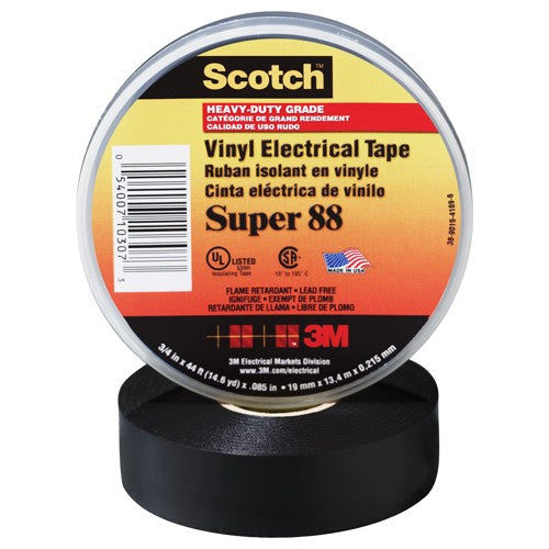 Scotch Vinyl Electrical Tape Super 88 3/4″ × 36 yd Black - Exact Industrial Supply