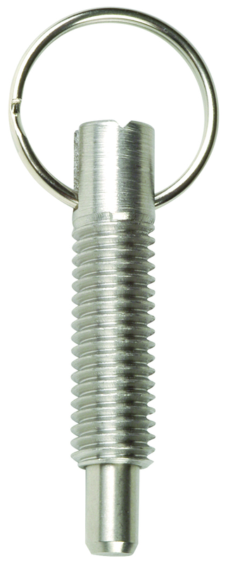 Hand Retractable Spring Plunger with Pull Ring - .75 lbs Initial End Force, 3 lbs Final End Force (3/8-16 Thread) - Exact Industrial Supply