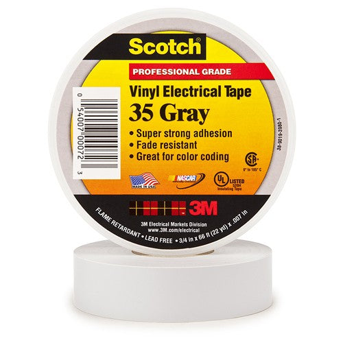 Scotch Vinyl Color Coding Electrical Tape 35 3/4″ × 66 ft Gray - Exact Industrial Supply